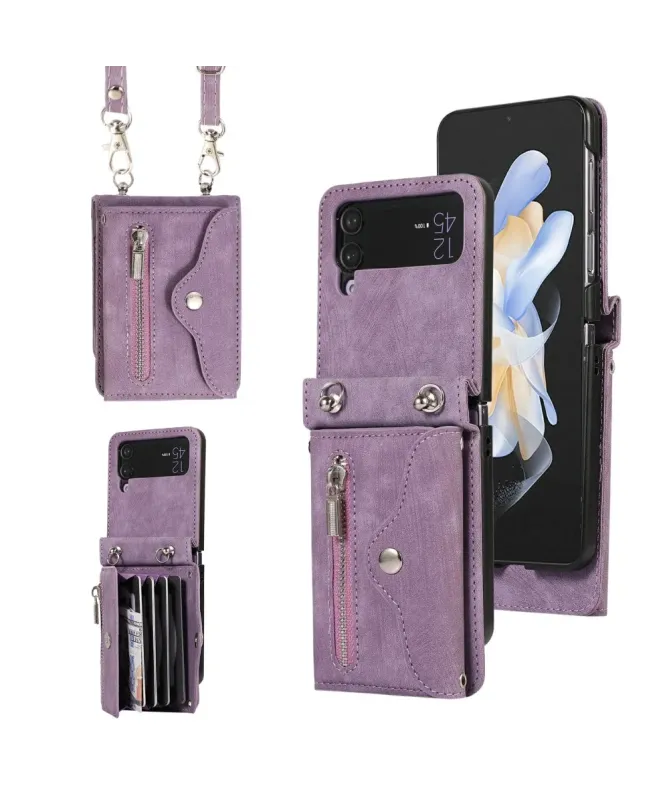 Étui Portefeuille Samsung Galaxy Z Flip 4, Anti RFID, Bandoulière & Dr