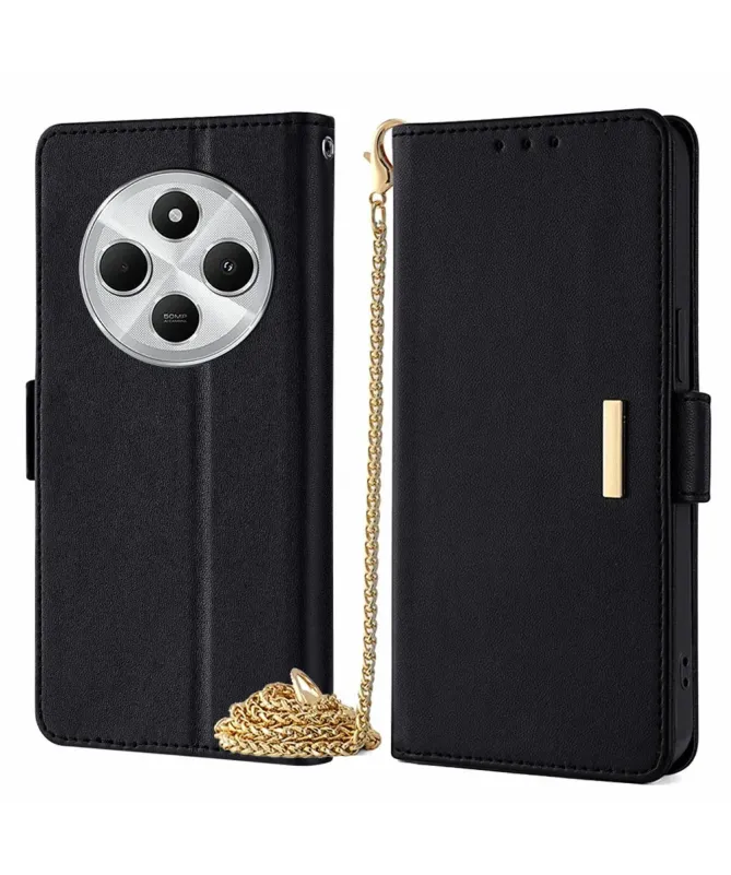 Housse Xiaomi Redmi 14C / Poco C75 en simili cuir avec chaîne dorée