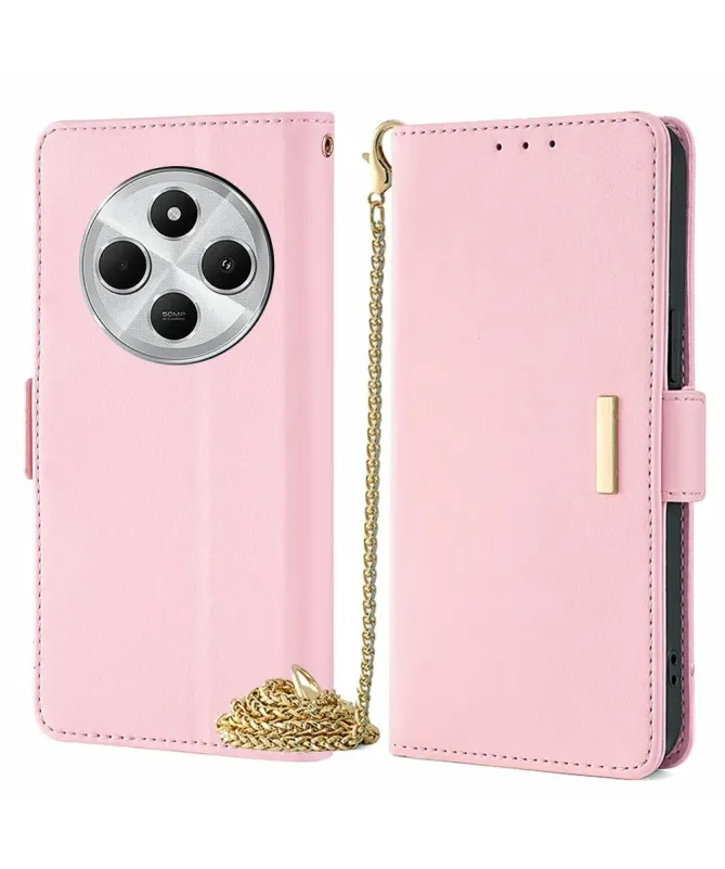 Housse Xiaomi Redmi 14C / Poco C75 en simili cuir avec chaîne dorée
