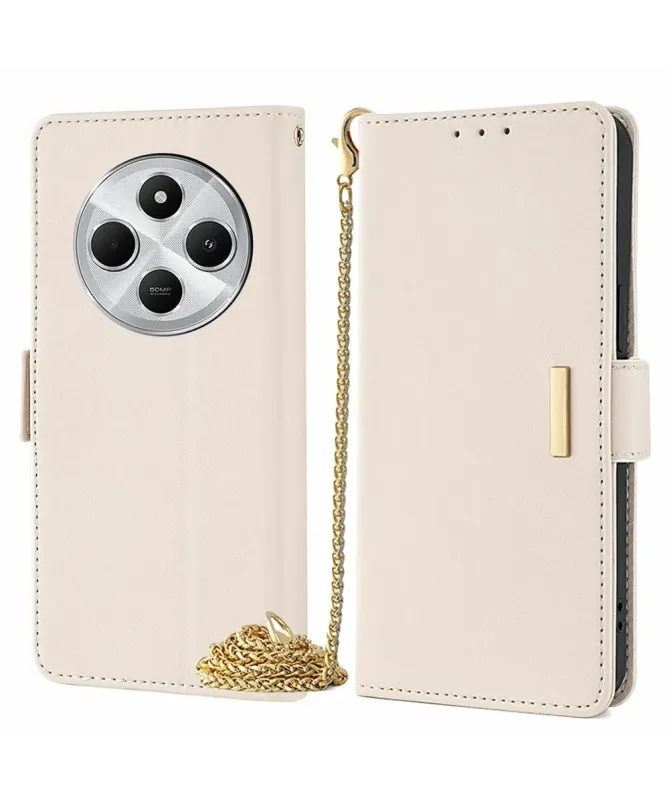 Housse Xiaomi Redmi 14C / Poco C75 en simili cuir avec chaîne dorée
