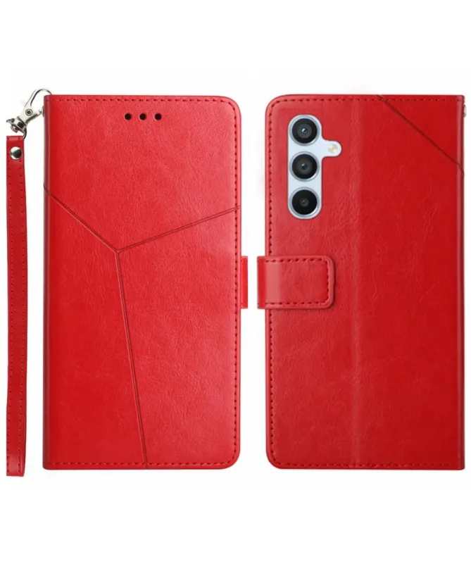Housse Samsung Galaxy A17 effet cuir Y Lines à lanière Rouge