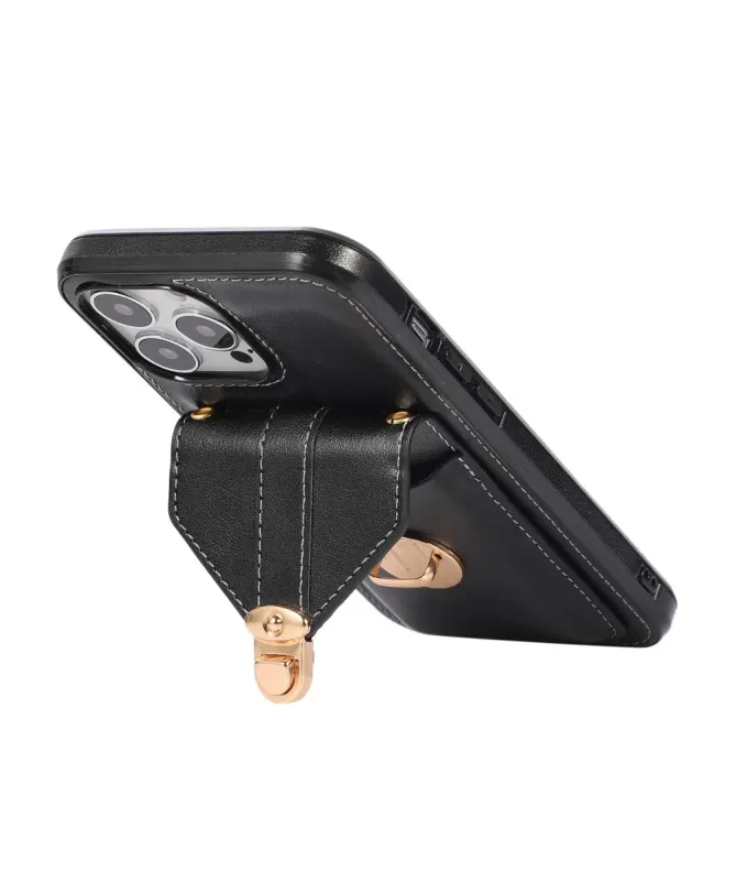 Coque iPhone 16 Pro Max Porte-Cartes à Rabat et Bandoulière