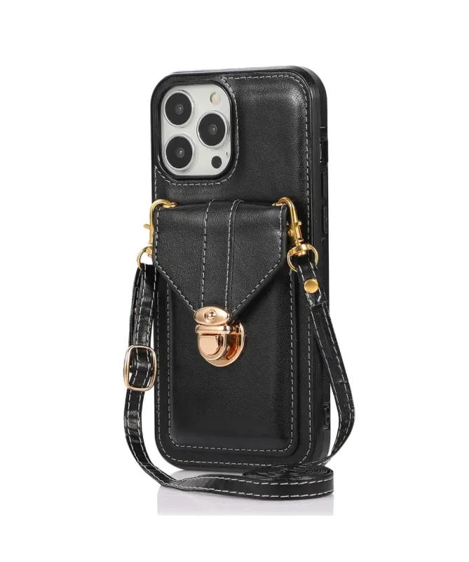 Coque iPhone 16 Pro Max Porte-Cartes à Rabat et Bandoulière
