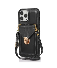 Coque iPhone 16 Pro Max Porte-Cartes à Rabat et Bandoulière