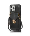 Coque iPhone 16 Pro Max Porte-Cartes à Rabat et Bandoulière
