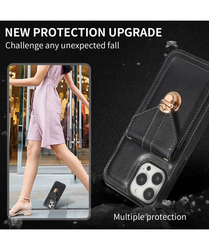 Coque iPhone 16 Pro Max Porte-Cartes à Rabat et Bandoulière