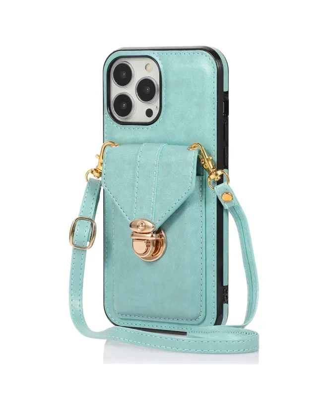 Coque iPhone 16 Pro Max Porte-Cartes à Rabat et Bandoulière