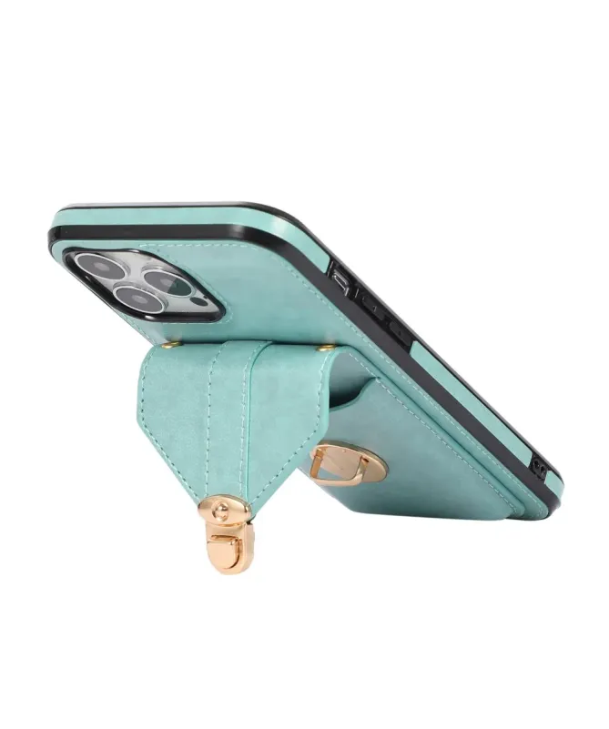 Coque iPhone 16 Pro Max Porte-Cartes à Rabat et Bandoulière