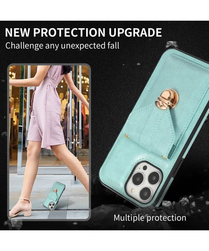 Coque iPhone 16 Pro Max Porte-Cartes à Rabat et Bandoulière
