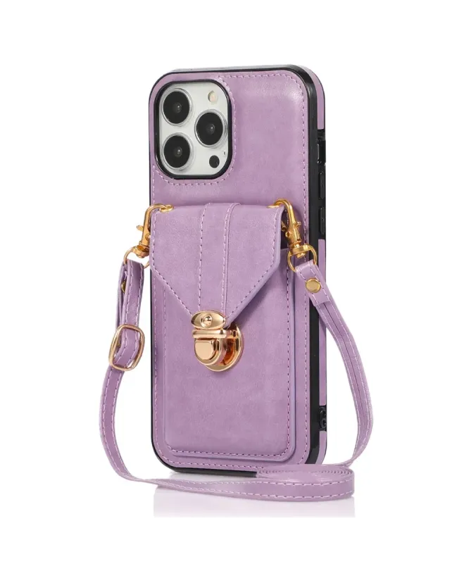 Coque iPhone 16 Pro Max Porte-Cartes à Rabat et Bandoulière