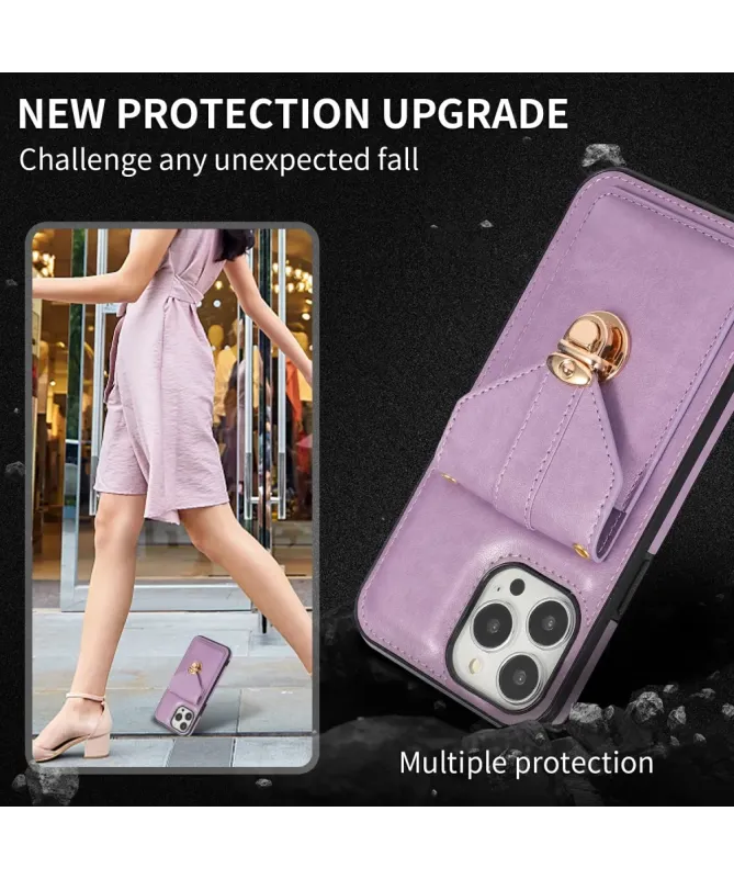 Coque iPhone 16 Pro Max Porte-Cartes à Rabat et Bandoulière