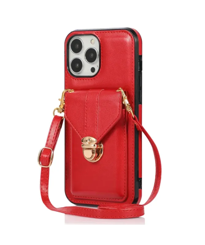 Coque iPhone 16 Pro Max Porte-Cartes à Rabat et Bandoulière