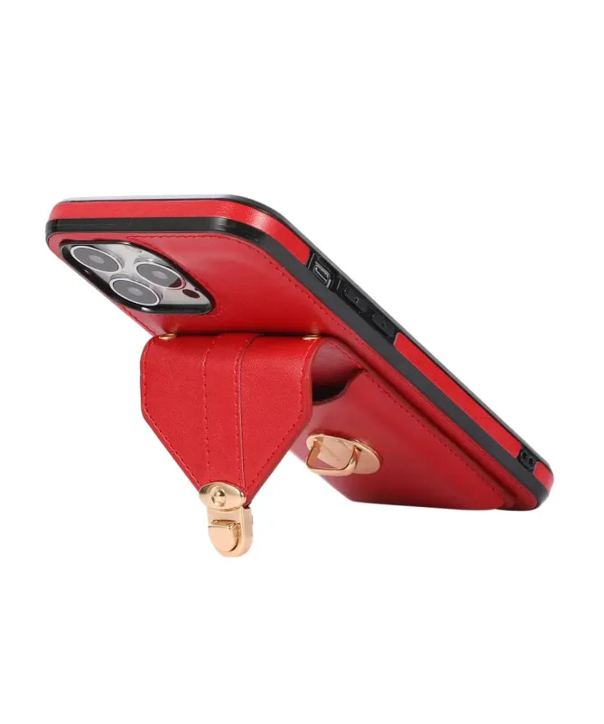 Coque iPhone 16 Pro Max Porte-Cartes à Rabat et Bandoulière