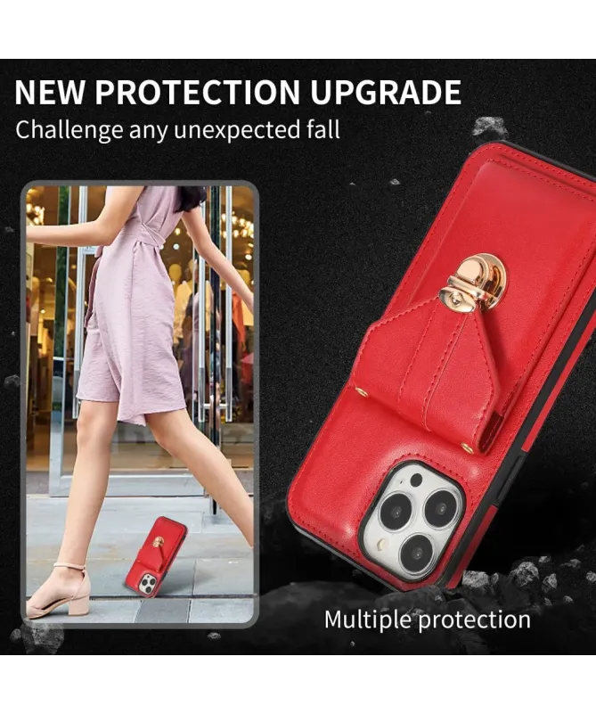 Coque iPhone 16 Pro Max Porte-Cartes à Rabat et Bandoulière