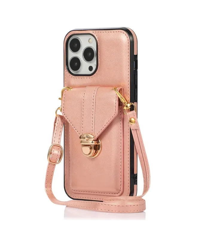 Coque iPhone 16 Pro Max Porte-Cartes à Rabat et Bandoulière
