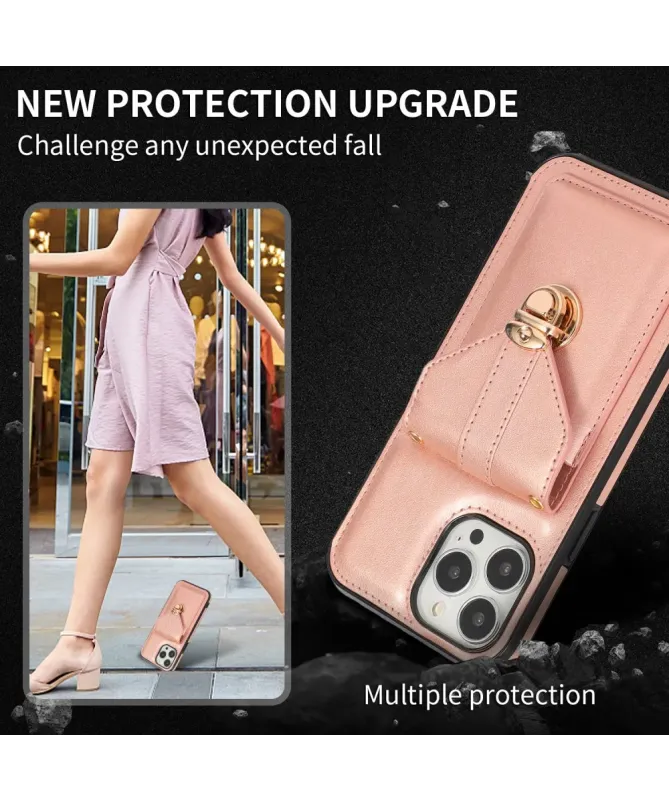 Coque iPhone 16 Pro Max Porte-Cartes à Rabat et Bandoulière
