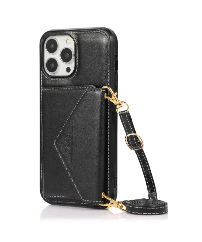 Coque iPhone 16 Pro Max Porte-Cartes Triangle et Bandoulière Luxe