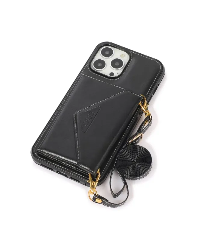 Coque iPhone 16 Pro Max Porte-Cartes Triangle et Bandoulière Luxe