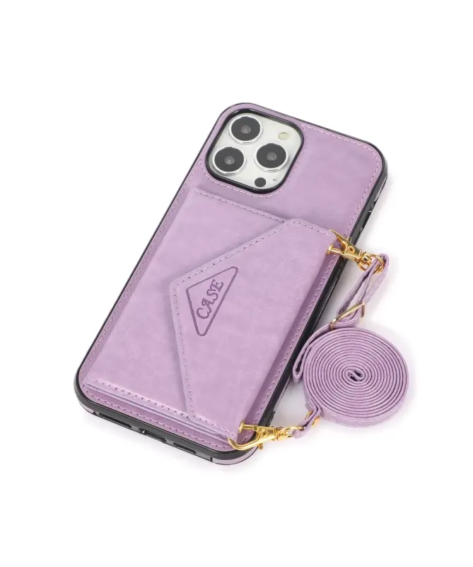 Coque iPhone 16 Pro Max Porte-Cartes Triangle et Bandoulière Luxe