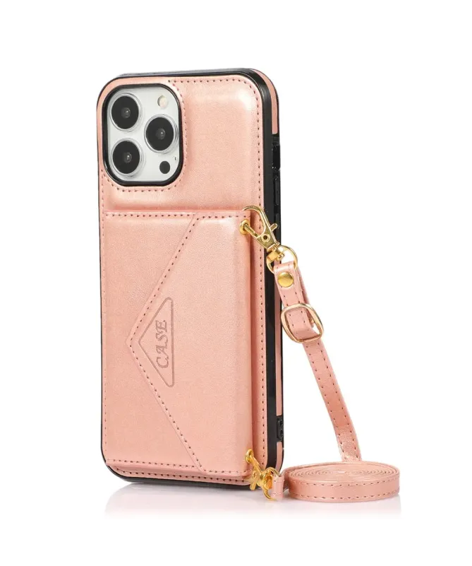 Coque iPhone 16 Pro Max Porte-Cartes Triangle et Bandoulière Luxe