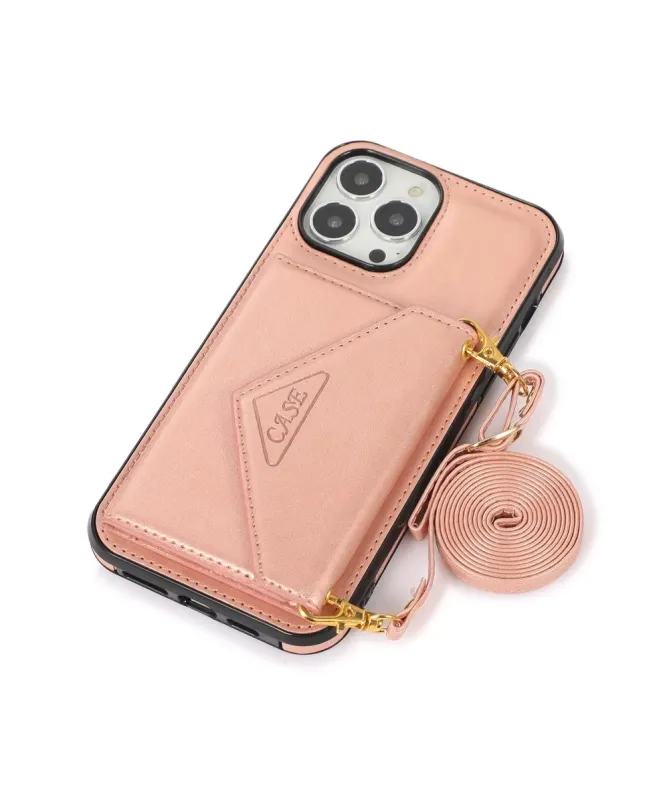 Coque iPhone 16 Pro Max Porte-Cartes Triangle et Bandoulière Luxe