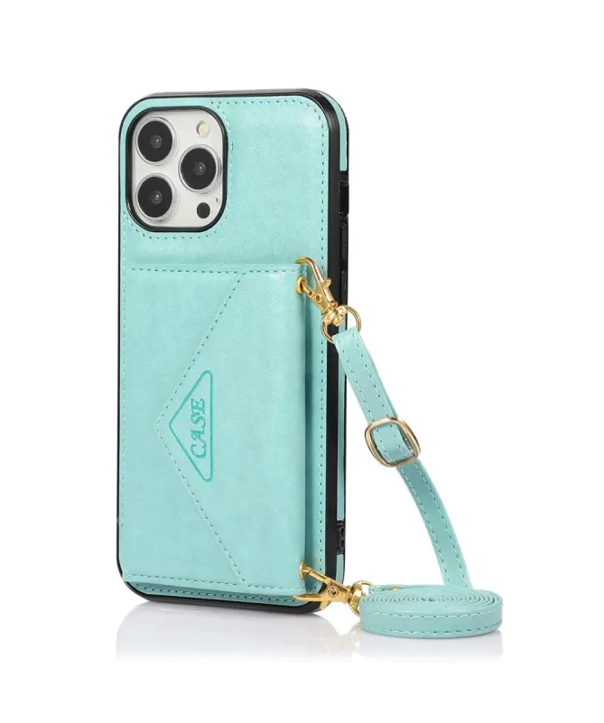 Coque iPhone 16 Pro Max Porte-Cartes Triangle et Bandoulière Luxe