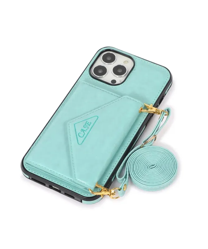Coque iPhone 16 Pro Max Porte-Cartes Triangle et Bandoulière Luxe