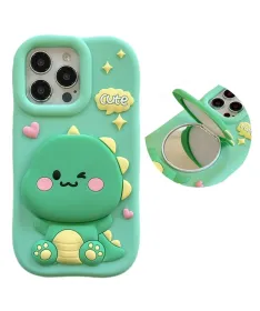Coque iPhone 16 Pro Max Dinosaure Mignon avec Miroir Intégré