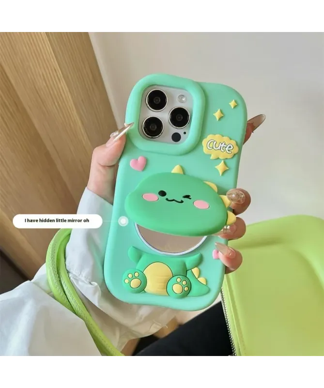 Coque iPhone 16 Pro Max Dinosaure Mignon avec Miroir Intégré