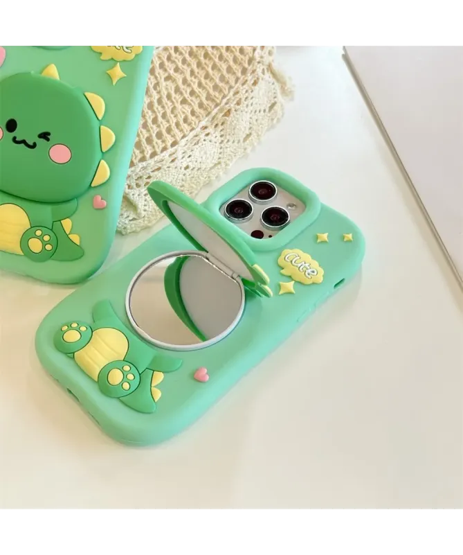 Coque iPhone 16 Pro Max Dinosaure Mignon avec Miroir Intégré