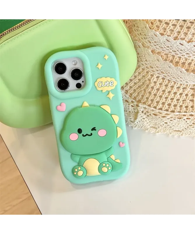 Coque iPhone 16 Pro Max Dinosaure Mignon avec Miroir Intégré