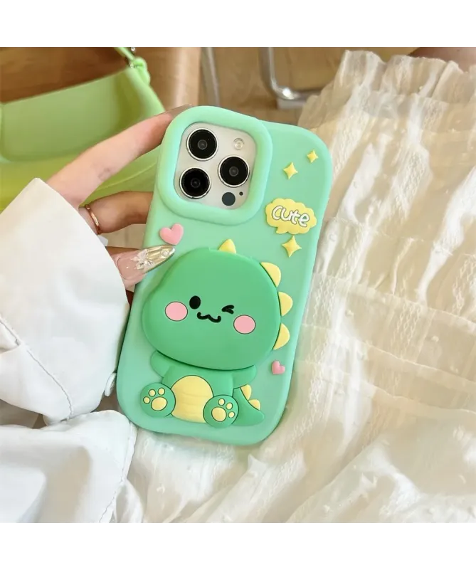 Coque iPhone 16 Pro Max Dinosaure Mignon avec Miroir Intégré