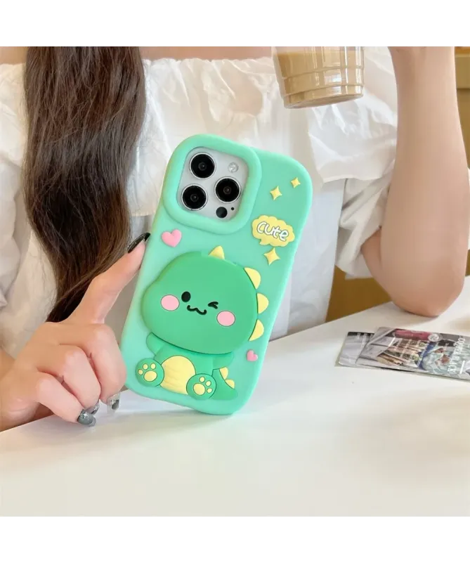 Coque iPhone 16 Pro Max Dinosaure Mignon avec Miroir Intégré