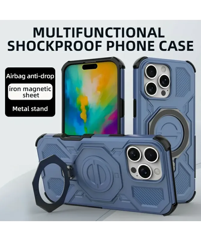 Coque Magnétique iPhone 16 Pro Max avec Support Métal Rotatif