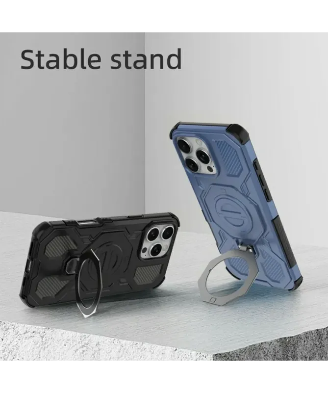 Coque Magnétique iPhone 16 Pro Max avec Support Métal Rotatif