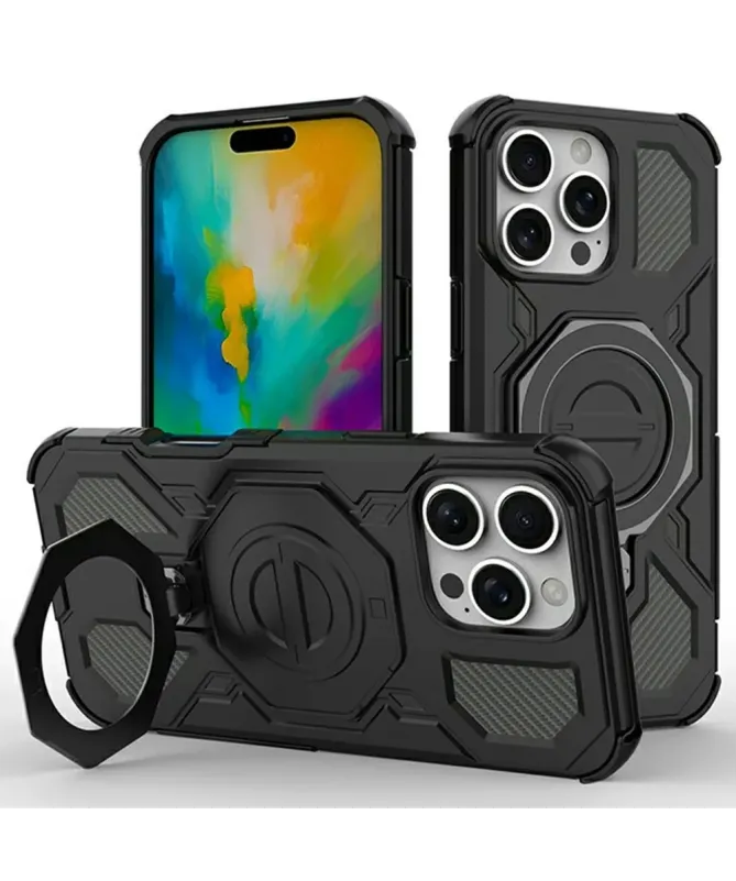 Coque Magnétique iPhone 16 Pro Max avec Support Métal Rotatif