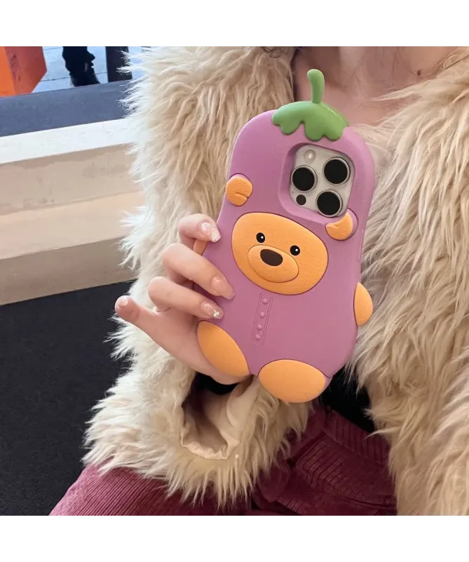 Coque iPhone 16 Pro Max Silicone Ours Aubergine