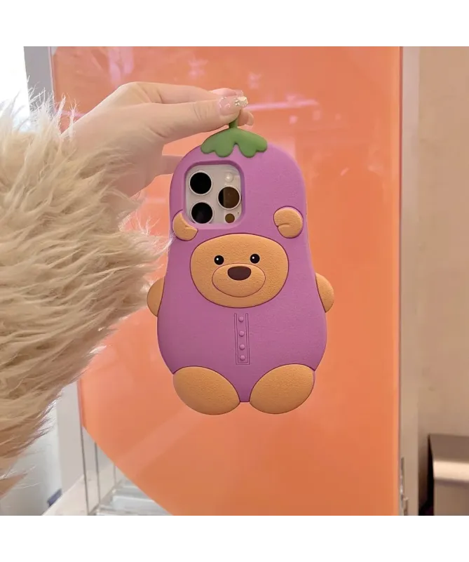 Coque iPhone 16 Pro Max Silicone Ours Aubergine