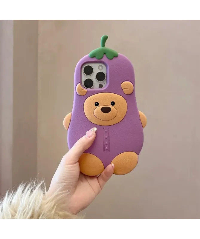 Coque iPhone 16 Pro Max Silicone Ours Aubergine