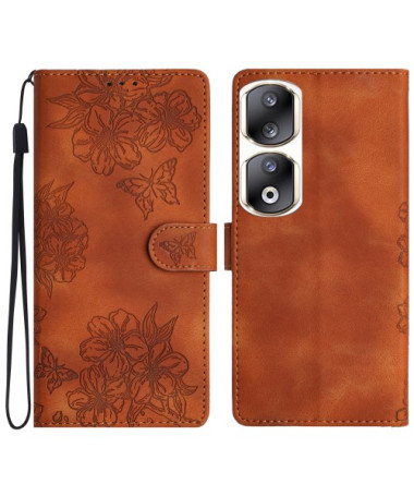 Étui Honor 90 Pro Floral et Papillon en Marron