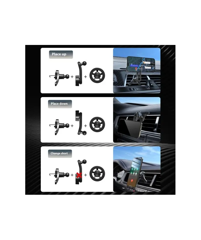 Support Voiture Rotatif Compatible MagSafe avec Fixation Grille d’Aéra