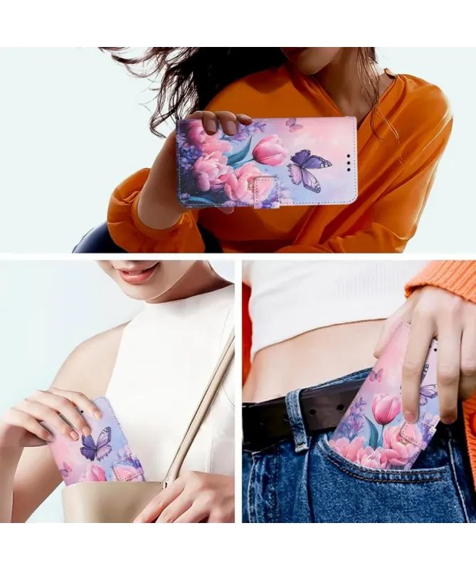 Housse Xiaomi Redmi A5 Papillon Tulipes Roses | BUTTERFLY