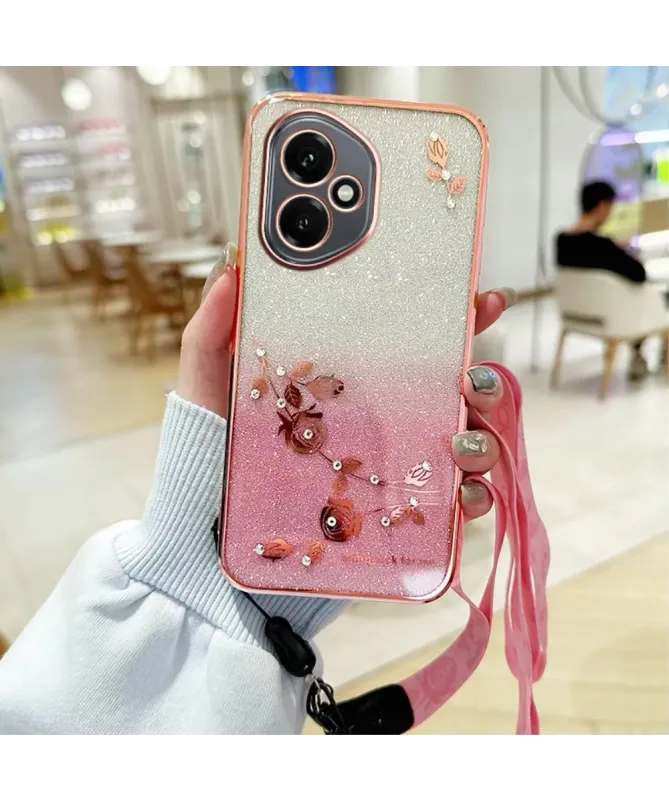 Coque Honor 400 Strass Fleurie avec Cordon | Luma