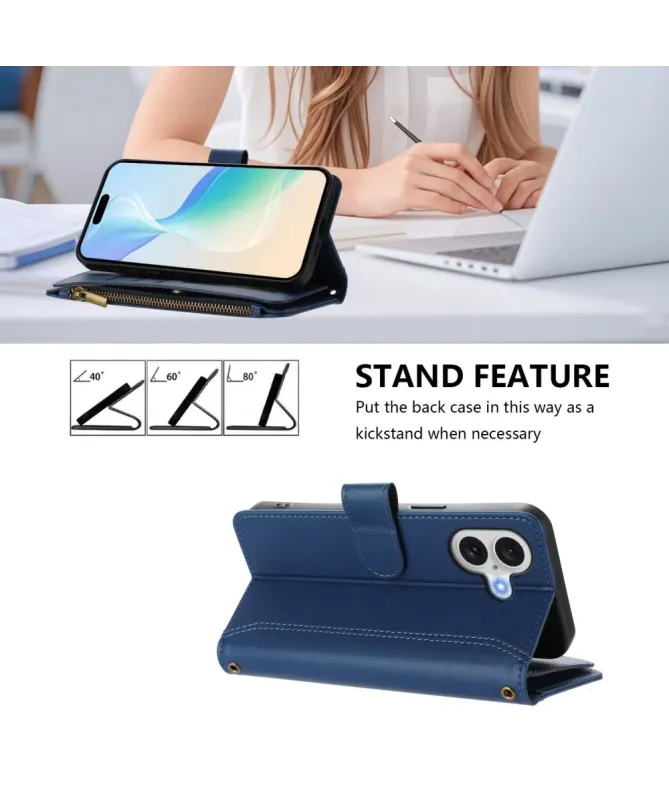 Housse iPhone 17 avec Lanière | 9 Cartes à Fermeture Zippée Bleu marine - photo 4