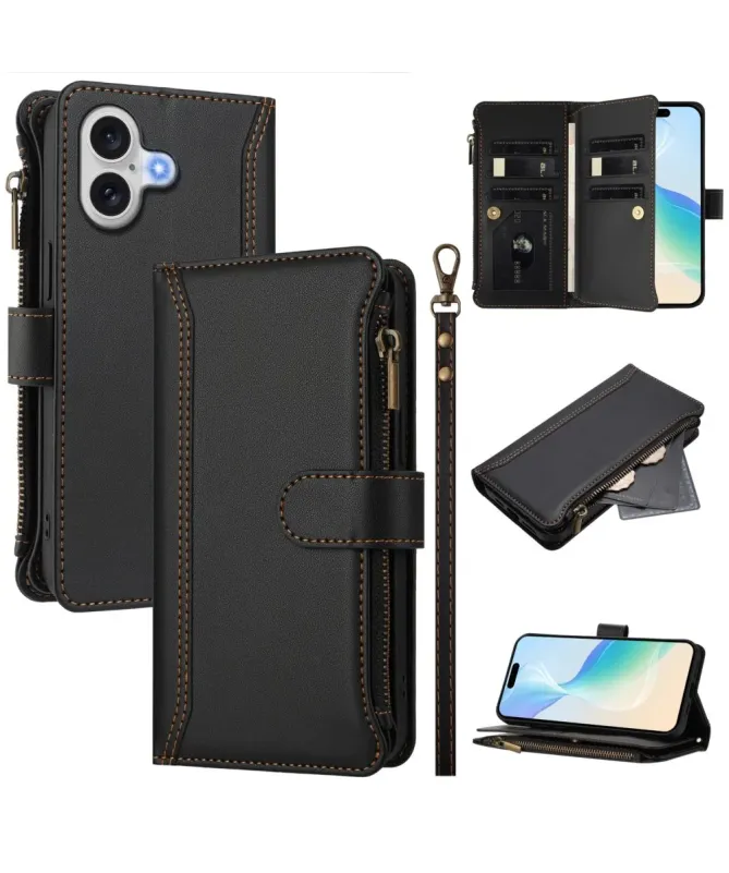 Housse iPhone 17 avec Lanière | 9 Cartes à Fermeture Zippée Noir - photo 7