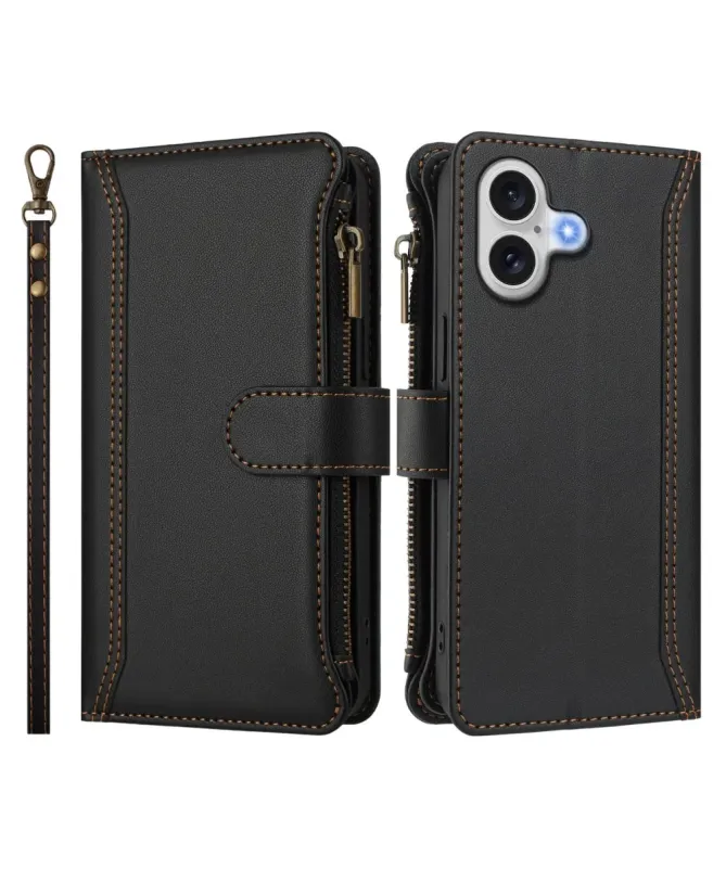 Housse iPhone 17 avec Lanière | 9 Cartes à Fermeture Zippée Noir - photo 8