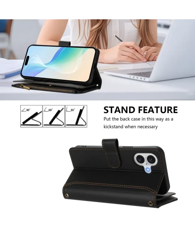 Housse iPhone 17 avec Lanière | 9 Cartes à Fermeture Zippée Noir - photo 9