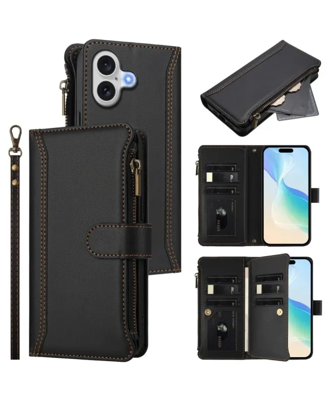 Housse iPhone 17 avec Lanière | 9 Cartes à Fermeture Zippée Noir - photo 10