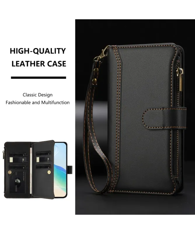 Housse iPhone 17 avec Lanière | 9 Cartes à Fermeture Zippée Noir - photo 12