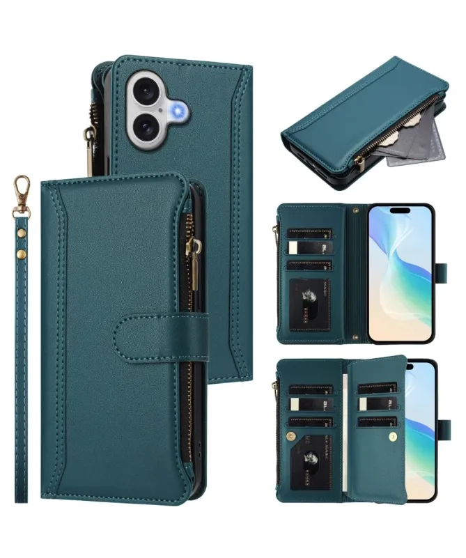 Housse iPhone 17 avec Lanière | 9 Cartes à Fermeture Zippée